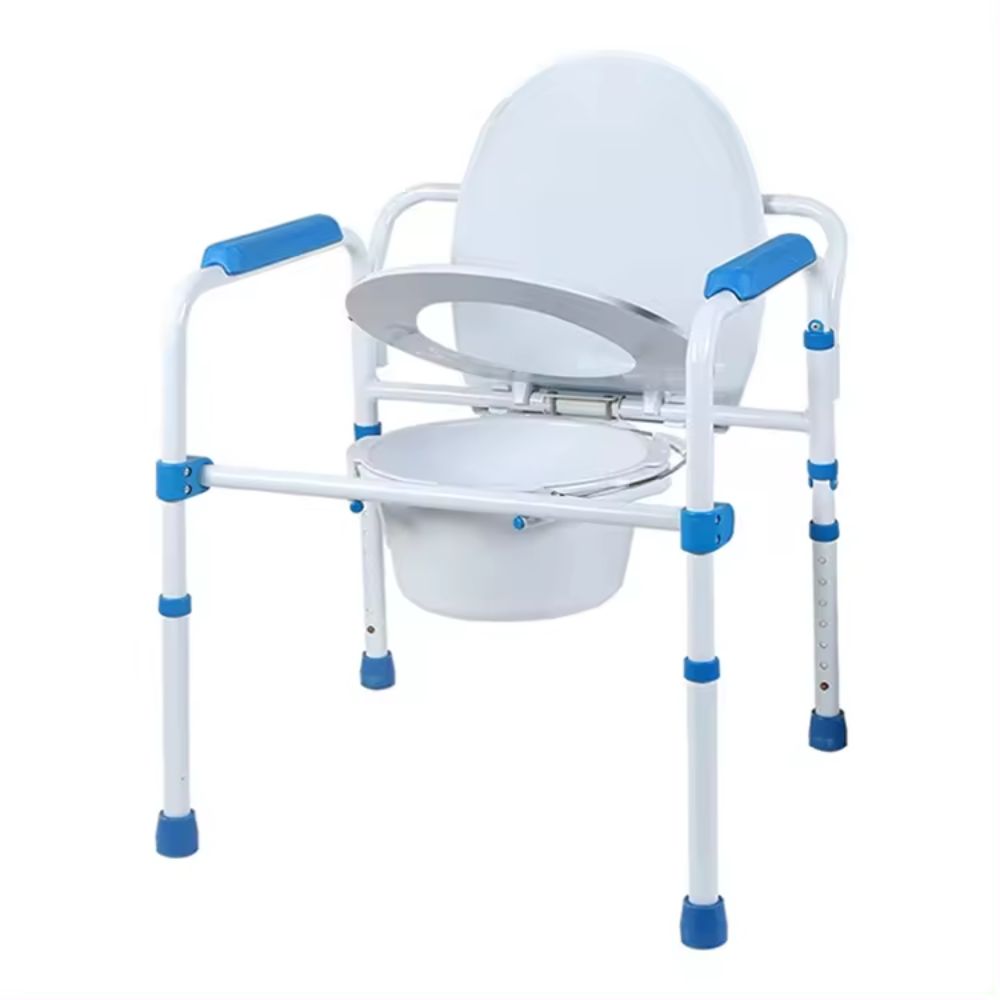 White and blue commode chair on a white background