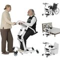 Assistive devices including a wheelchair, lift chair, and walker on a white background.